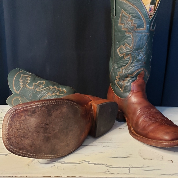 Anderson Bean Cowboy Boots in Brown and Green - Men's size 8.5 D - Picture 9 of 17